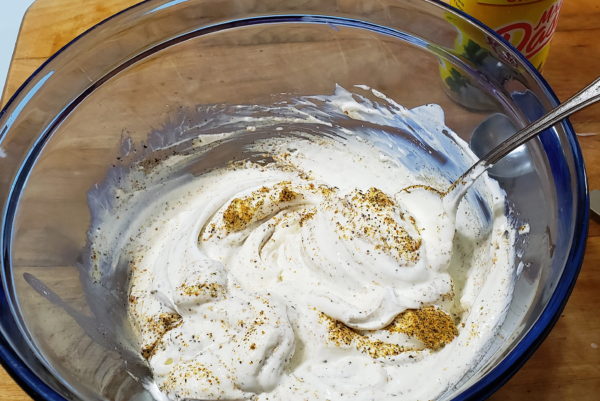 Picture of Sour Cream mixture with seasonings added.