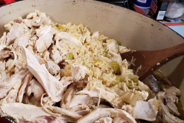 Picture of chicken being mixed with rice