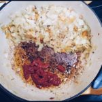 Picture of caramelizing tomato paste.