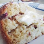 a plated and sliced Rhubarb Buttermilk Scone