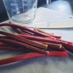 Rinsed garden rhubarb ready to be cut for scones